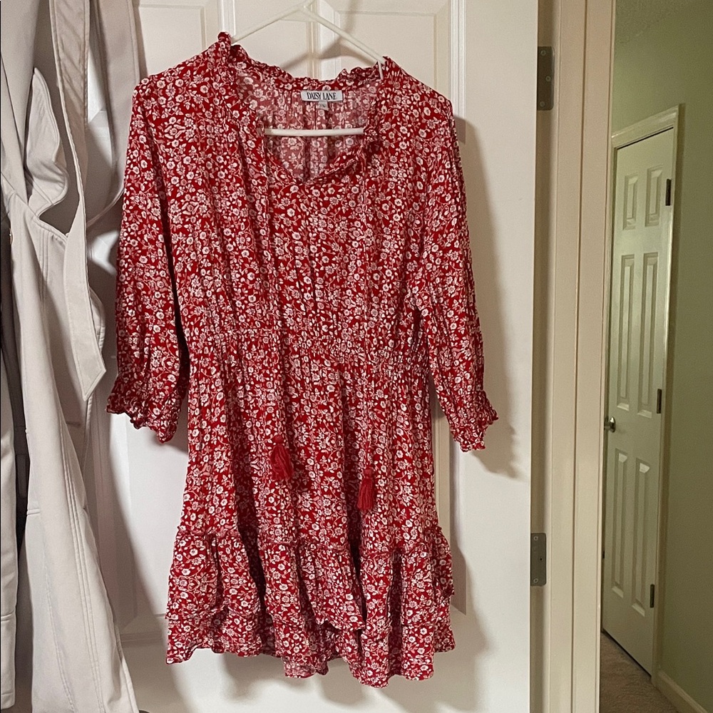 Daisy Lane Red Floral Tiered Peasant Dress